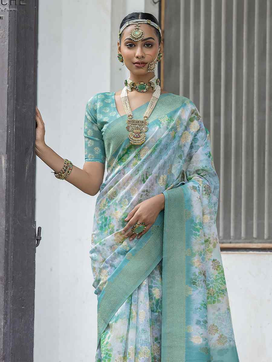 Multi Silk Printed Festival Wedding Fancy Heavy Border Saree
