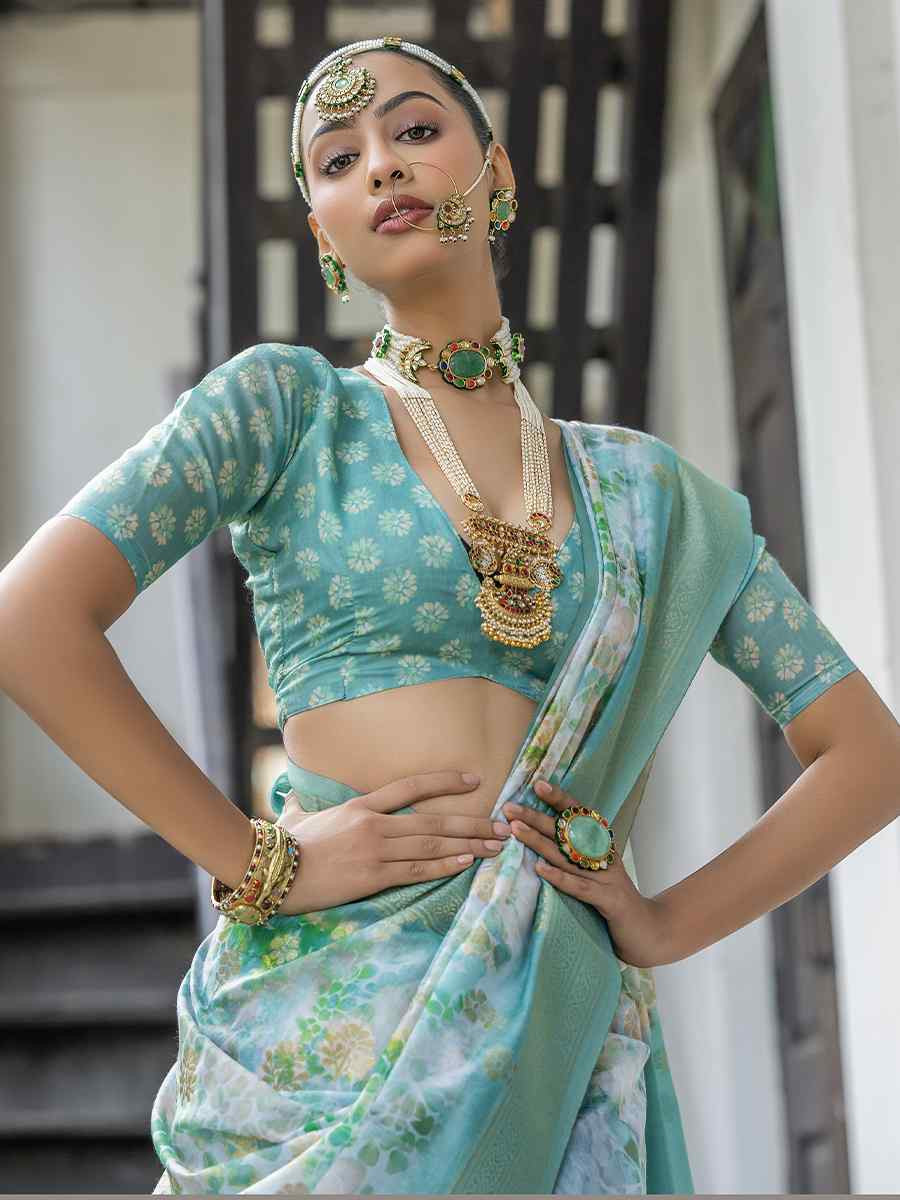 Multi Silk Printed Festival Wedding Fancy Heavy Border Saree