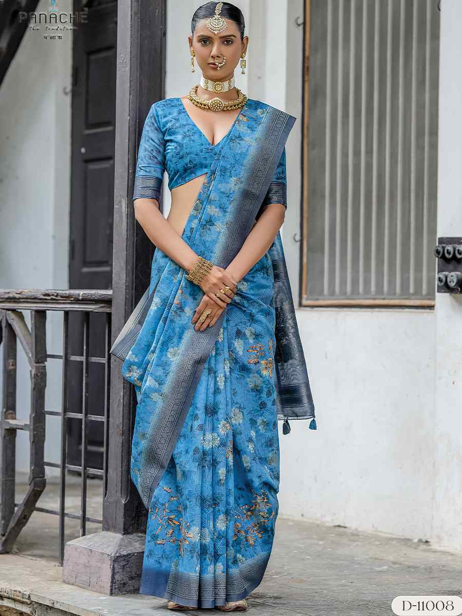Multi Silk Printed Festival Wedding Fancy Heavy Border Saree