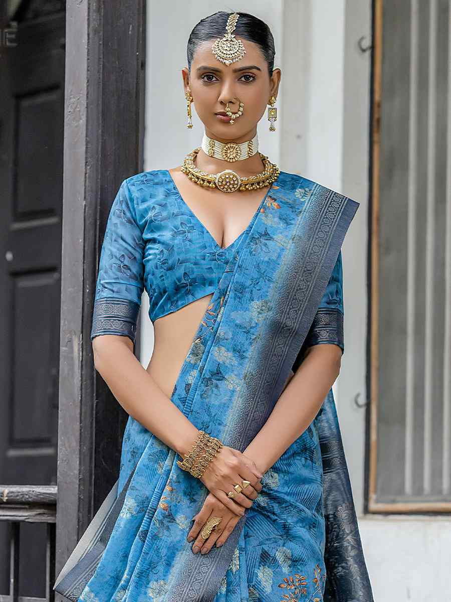 Multi Silk Printed Festival Wedding Fancy Heavy Border Saree