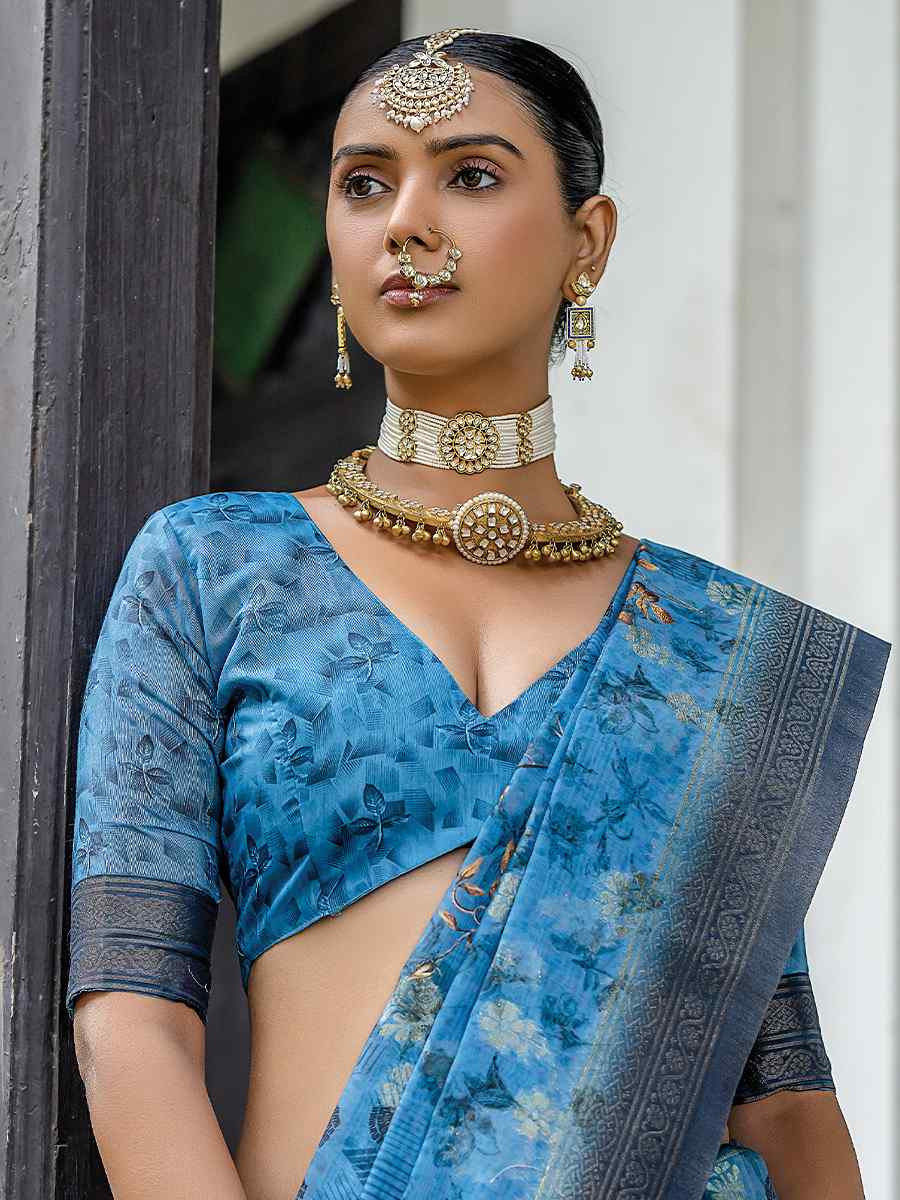 Multi Silk Printed Festival Wedding Fancy Heavy Border Saree