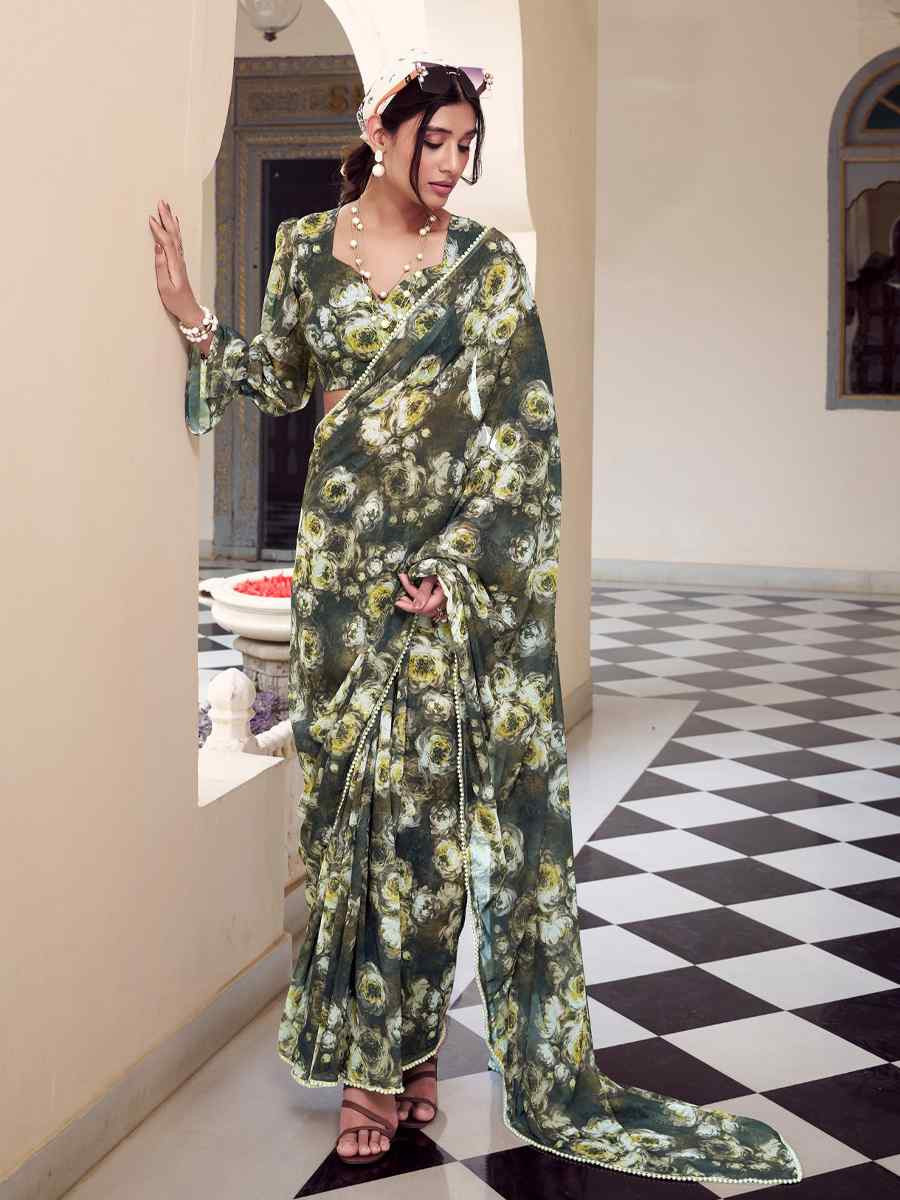 Multi Silk Printed Festival Wedding Fancy Heavy Border Saree