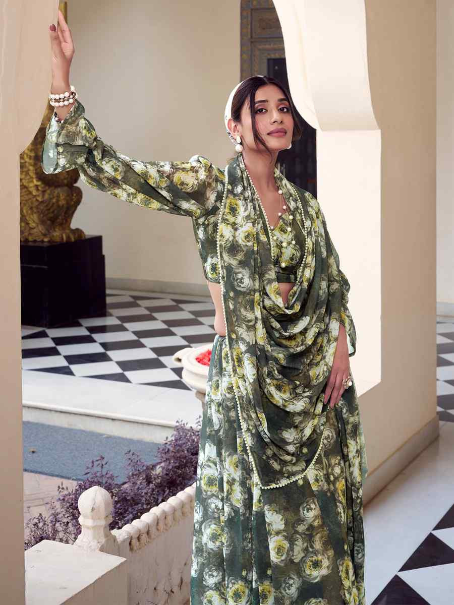 Multi Silk Printed Festival Wedding Fancy Heavy Border Saree