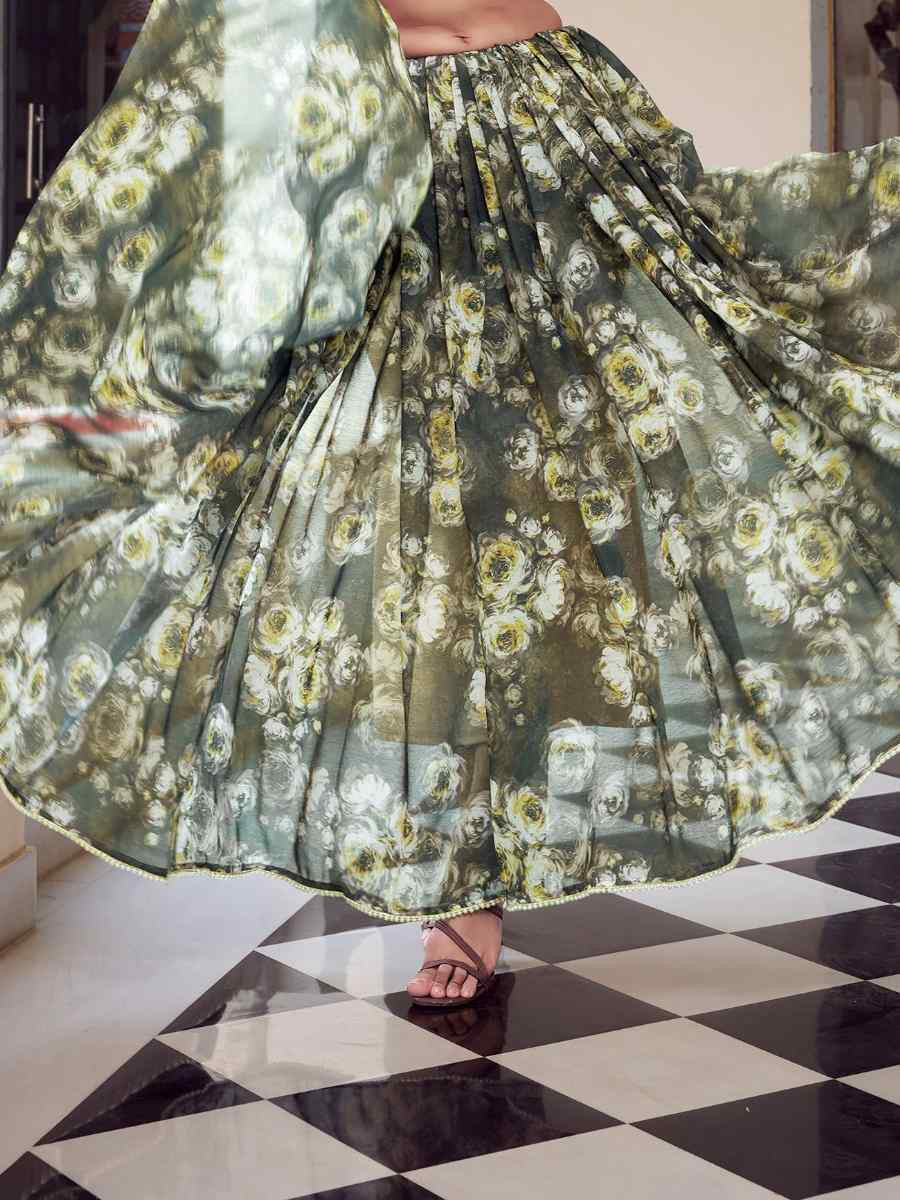 Multi Silk Printed Festival Wedding Fancy Heavy Border Saree