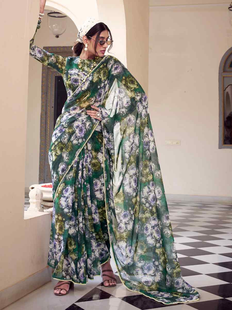 Multi Silk Printed Festival Wedding Fancy Heavy Border Saree