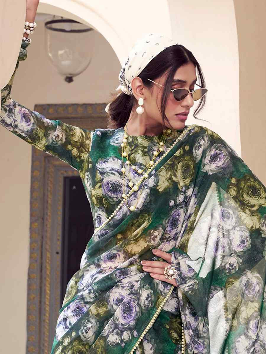 Multi Silk Printed Festival Wedding Fancy Heavy Border Saree