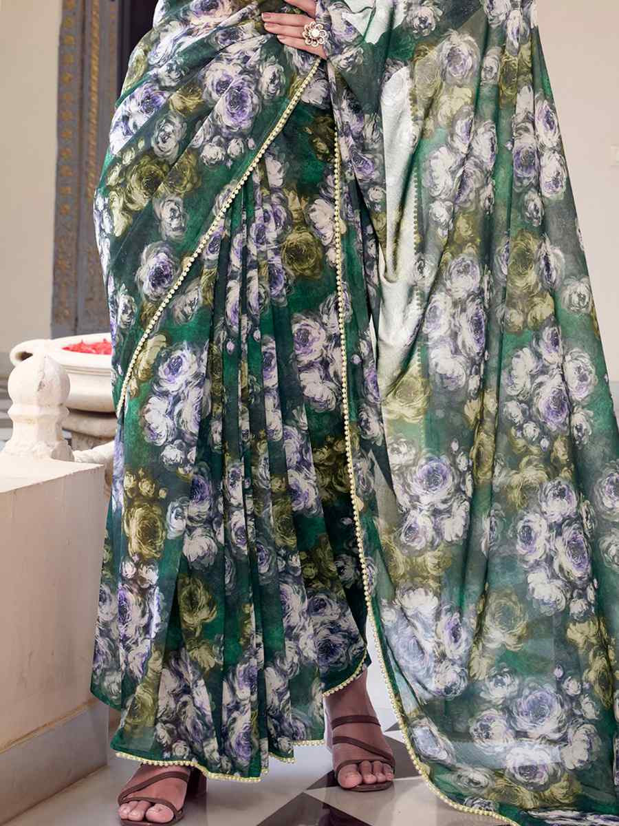 Multi Silk Printed Festival Wedding Fancy Heavy Border Saree