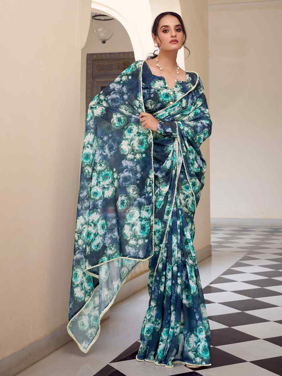 Multi Silk Printed Festival Wedding Fancy Heavy Border Saree