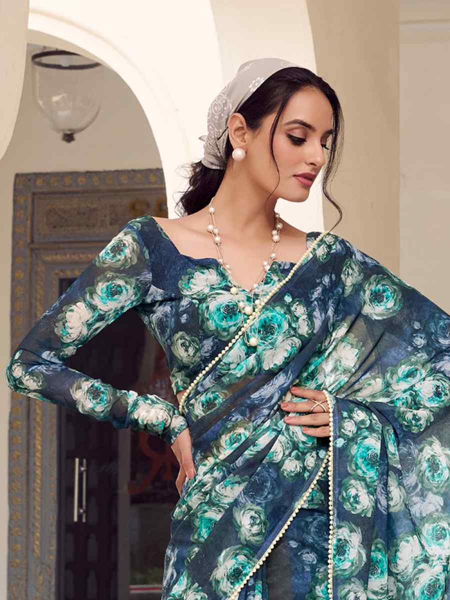 Multi Silk Printed Festival Wedding Fancy Heavy Border Saree