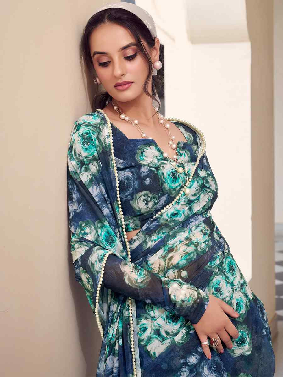 Multi Silk Printed Festival Wedding Fancy Heavy Border Saree