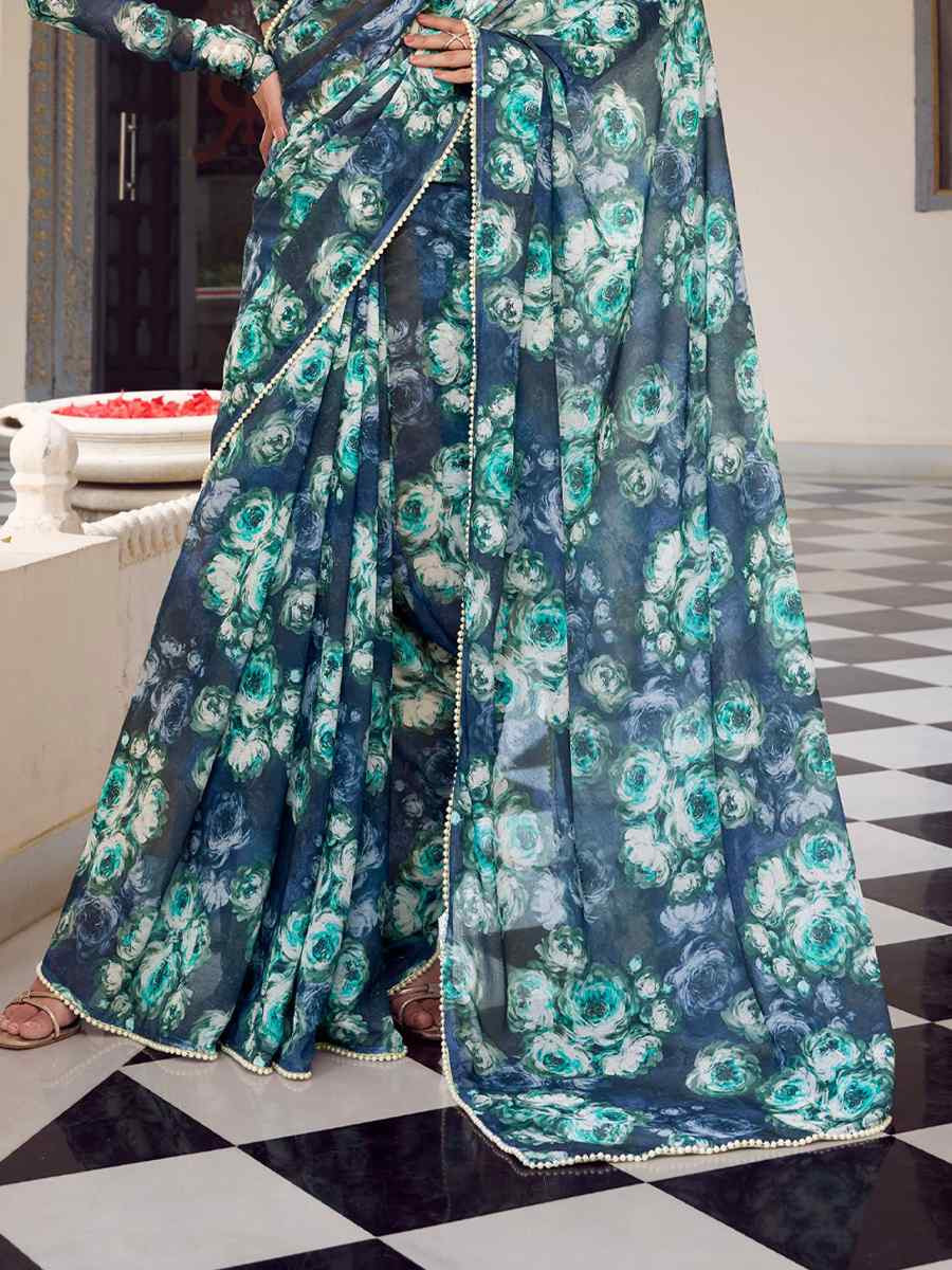 Multi Silk Printed Festival Wedding Fancy Heavy Border Saree