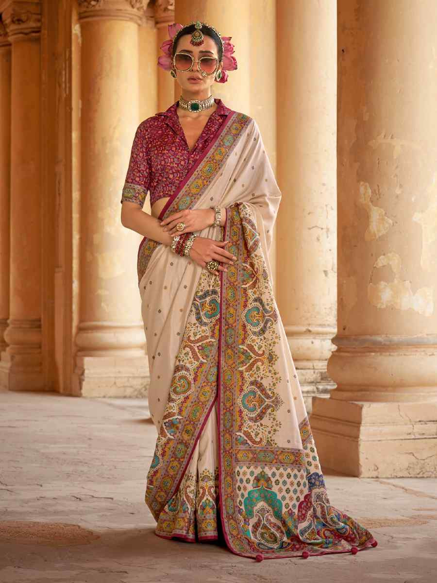 Multi Silk Printed Festival Wedding Fancy Heavy Border Saree
