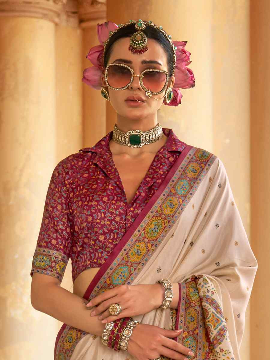 Multi Silk Printed Festival Wedding Fancy Heavy Border Saree