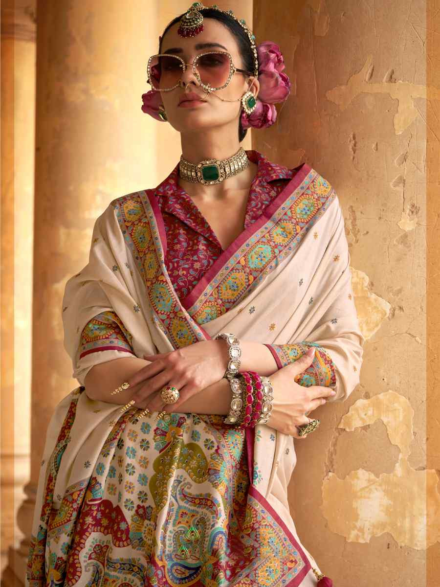 Multi Silk Printed Festival Wedding Fancy Heavy Border Saree