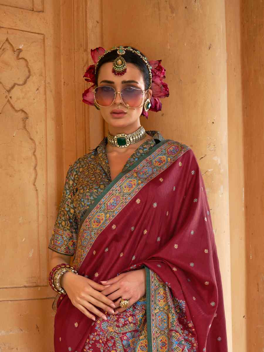 Multi Silk Printed Festival Wedding Fancy Heavy Border Saree