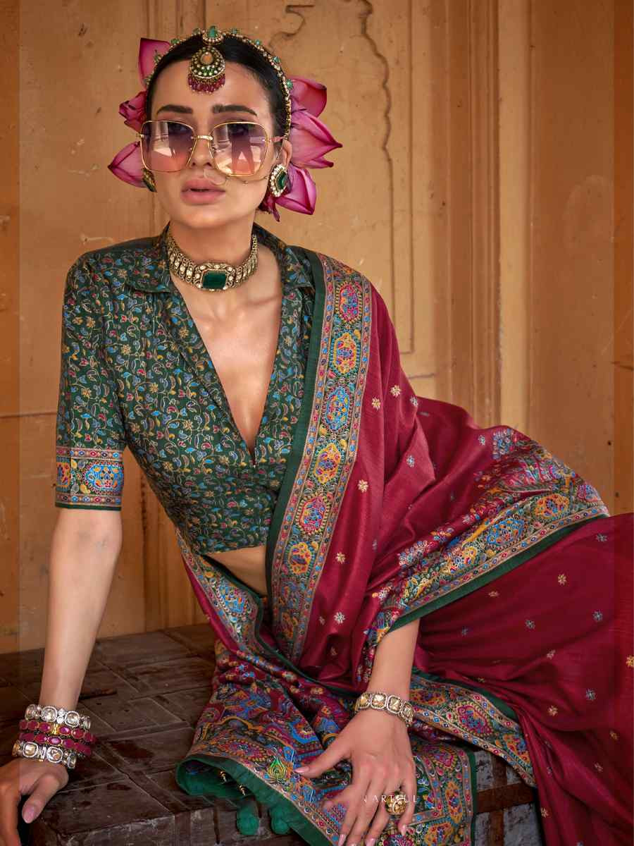 Multi Silk Printed Festival Wedding Fancy Heavy Border Saree