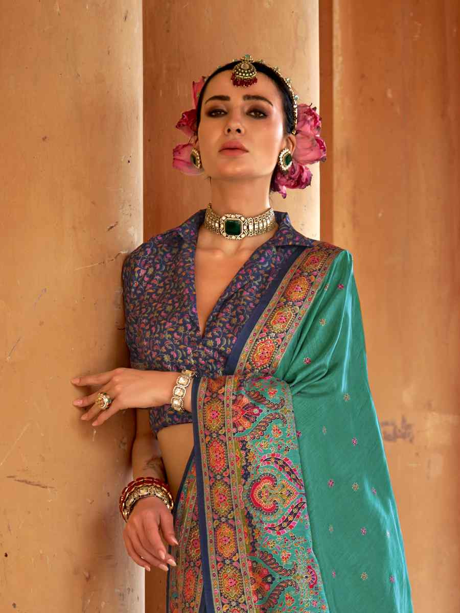 Multi Silk Printed Festival Wedding Fancy Heavy Border Saree