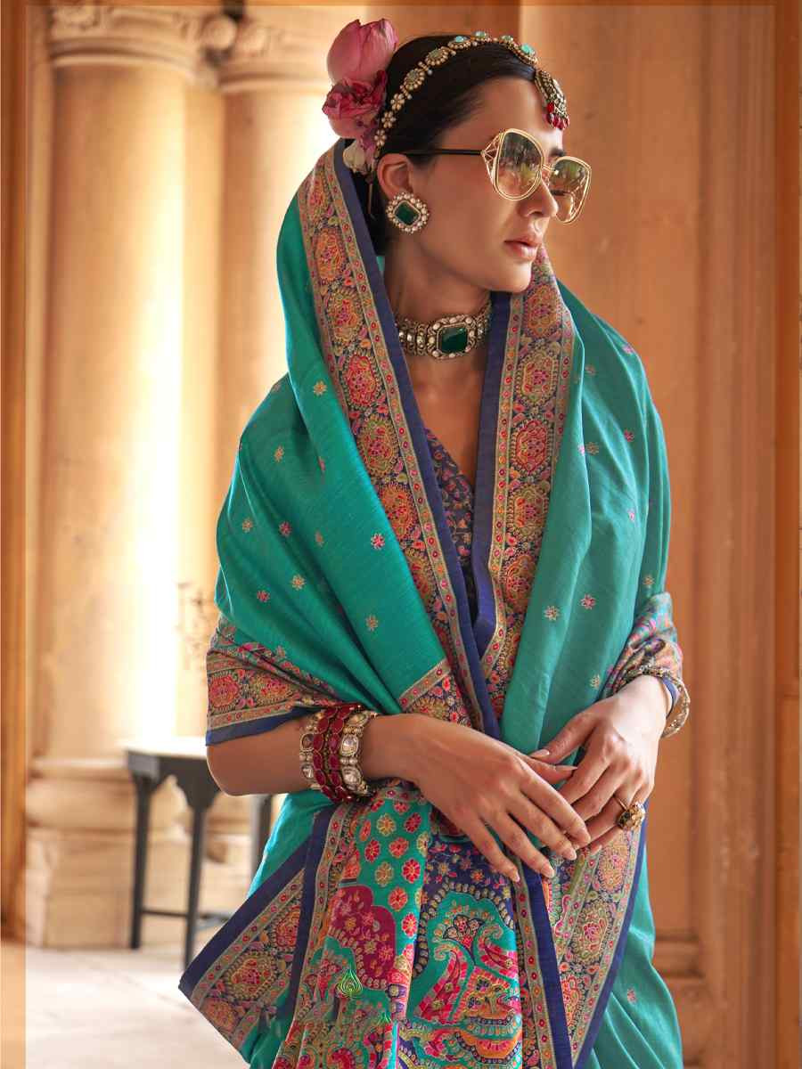 Multi Silk Printed Festival Wedding Fancy Heavy Border Saree