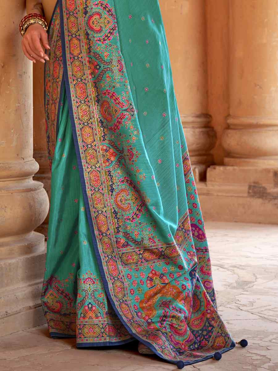 Multi Silk Printed Festival Wedding Fancy Heavy Border Saree