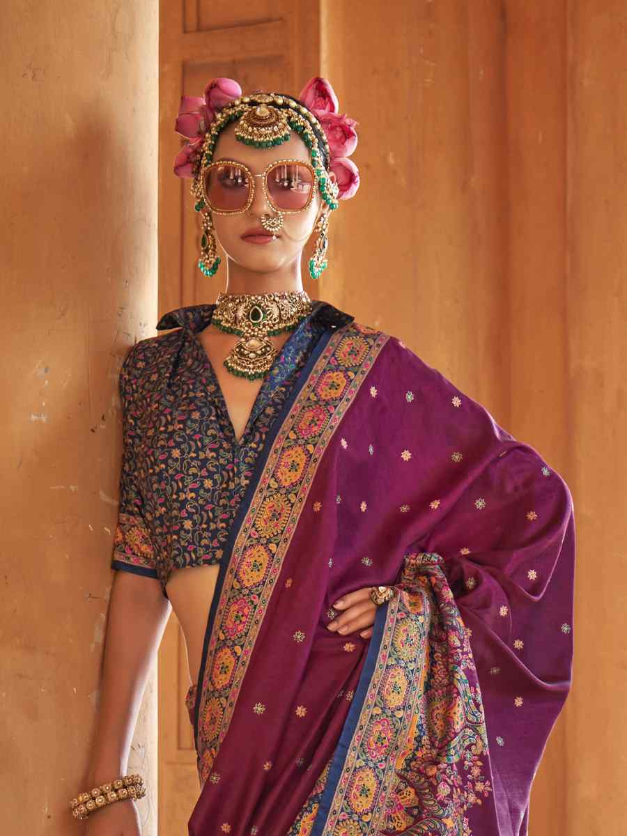 Multi Silk Printed Festival Wedding Fancy Heavy Border Saree