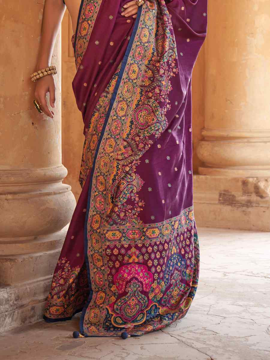 Multi Silk Printed Festival Wedding Fancy Heavy Border Saree