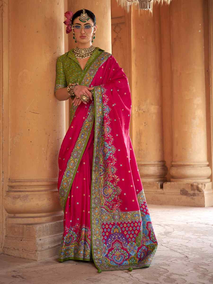 Multi Silk Printed Festival Wedding Fancy Heavy Border Saree