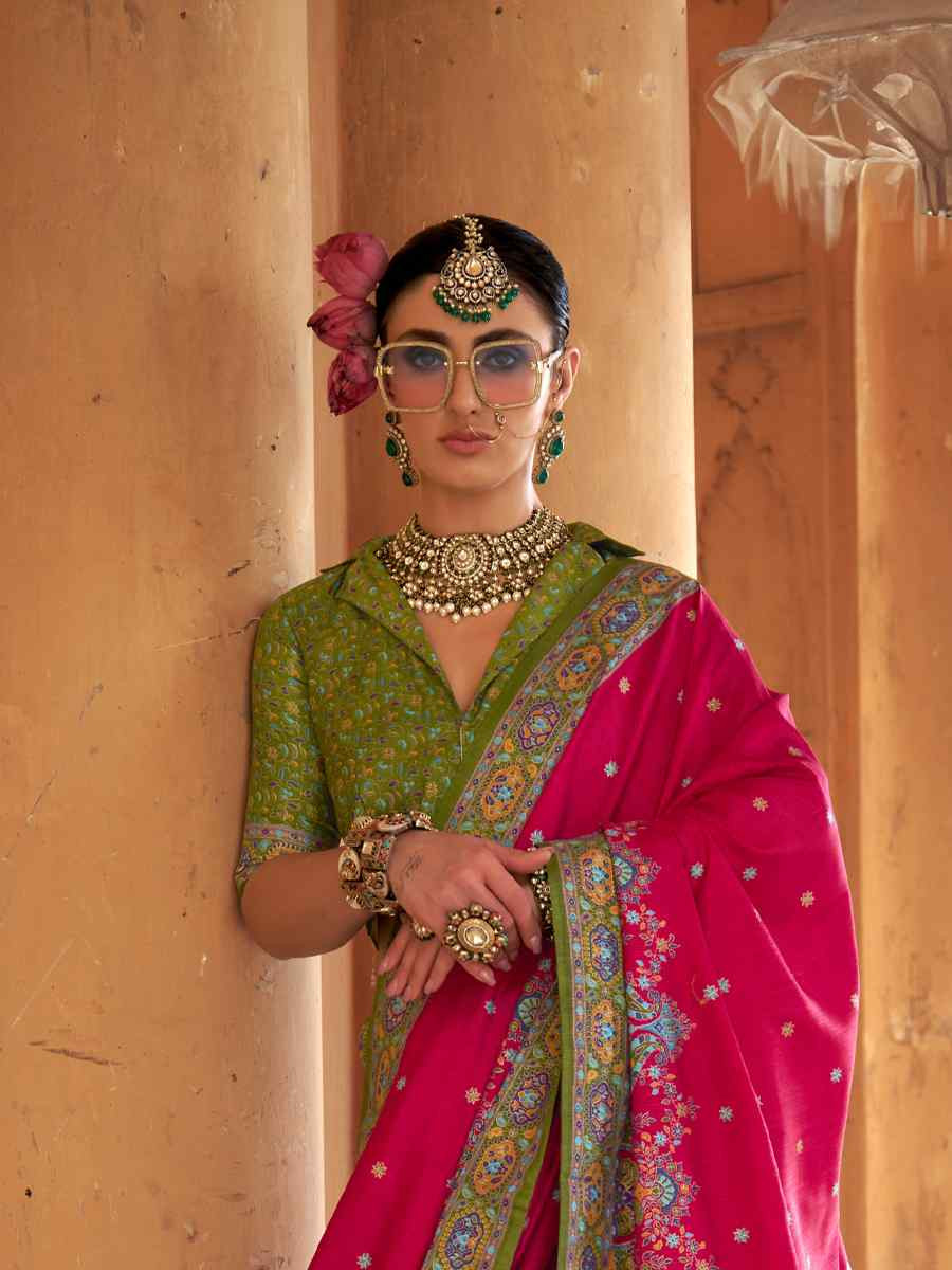 Multi Silk Printed Festival Wedding Fancy Heavy Border Saree