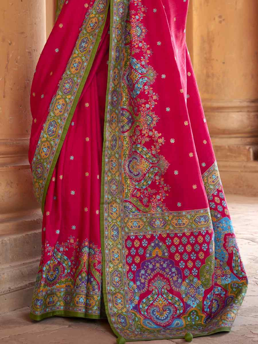Multi Silk Printed Festival Wedding Fancy Heavy Border Saree