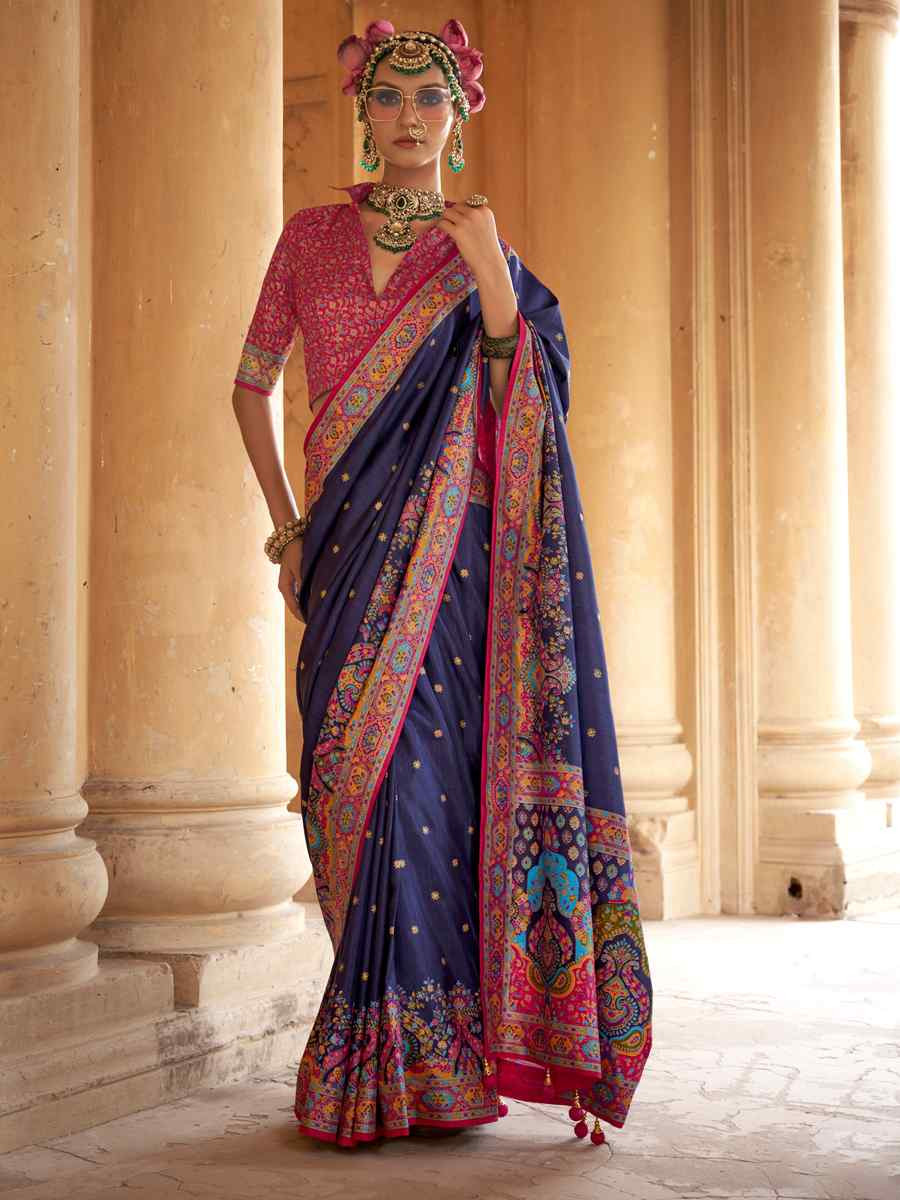 Multi Silk Printed Festival Wedding Fancy Heavy Border Saree