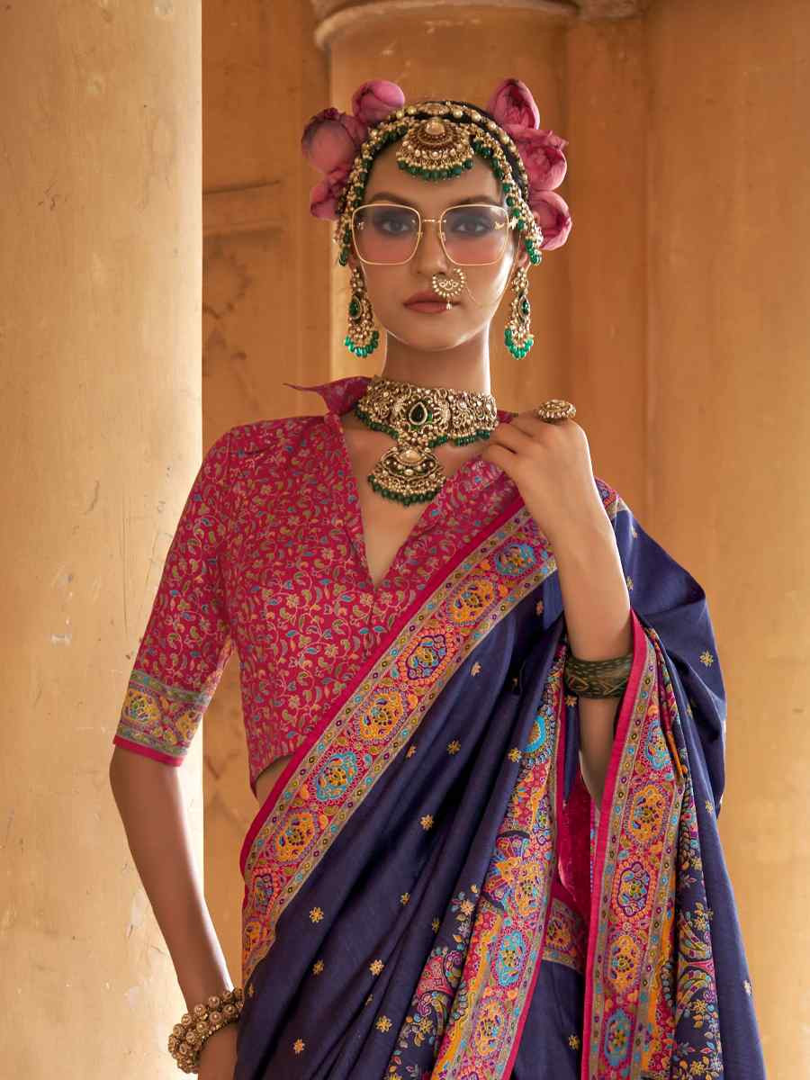 Multi Silk Printed Festival Wedding Fancy Heavy Border Saree