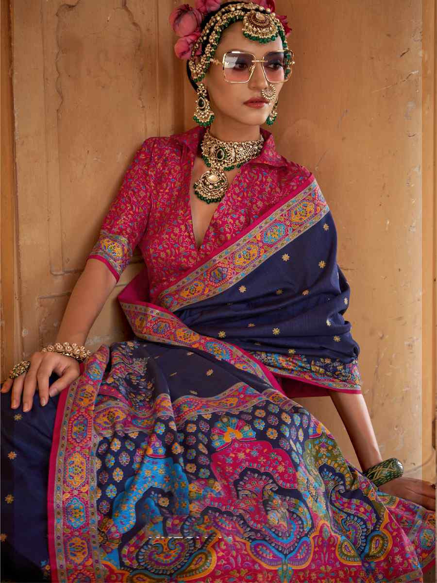 Multi Silk Printed Festival Wedding Fancy Heavy Border Saree