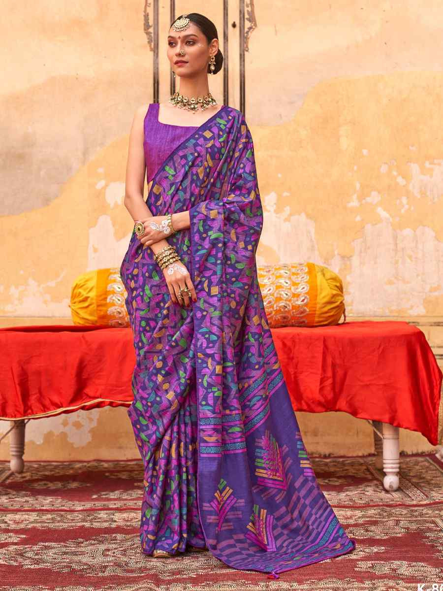 Multi Silk Printed Festival Wedding Fancy Heavy Border Saree