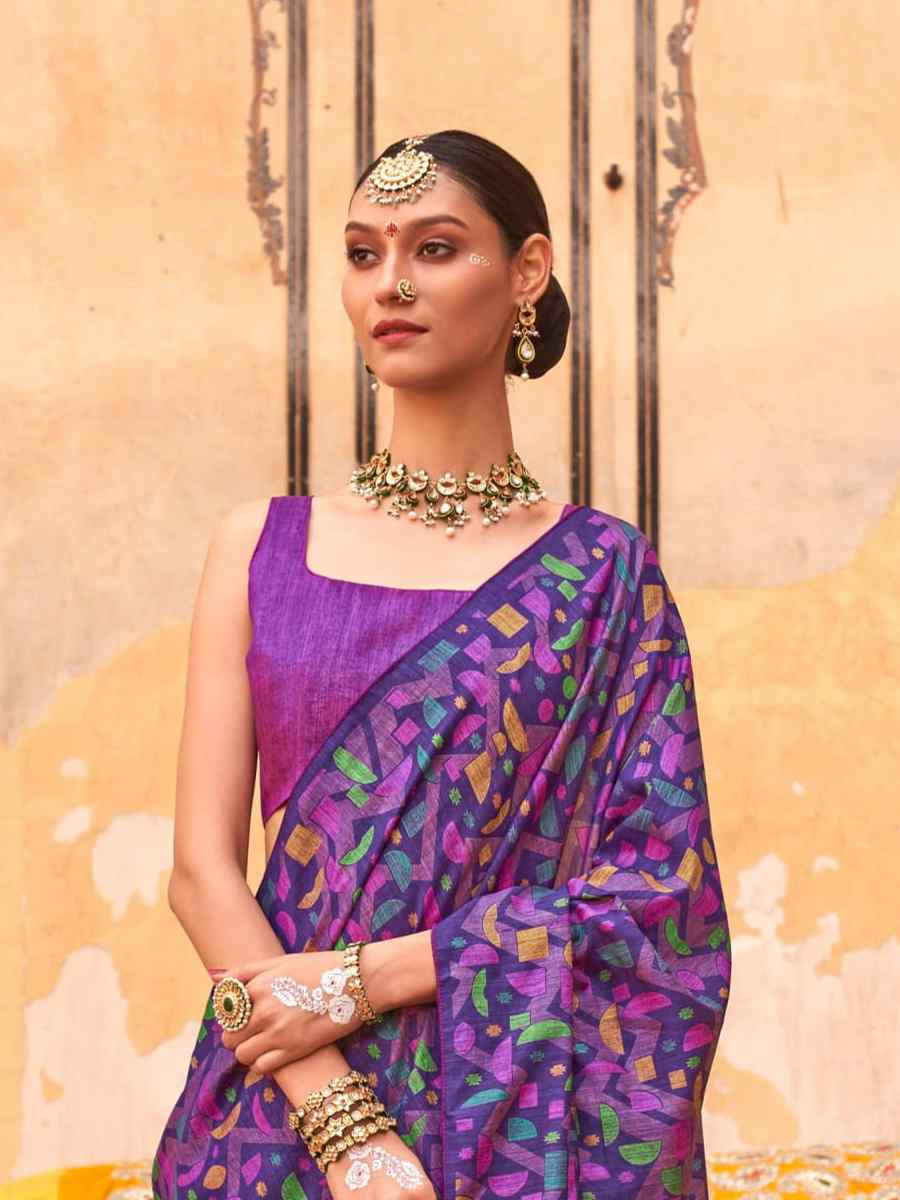 Multi Silk Printed Festival Wedding Fancy Heavy Border Saree