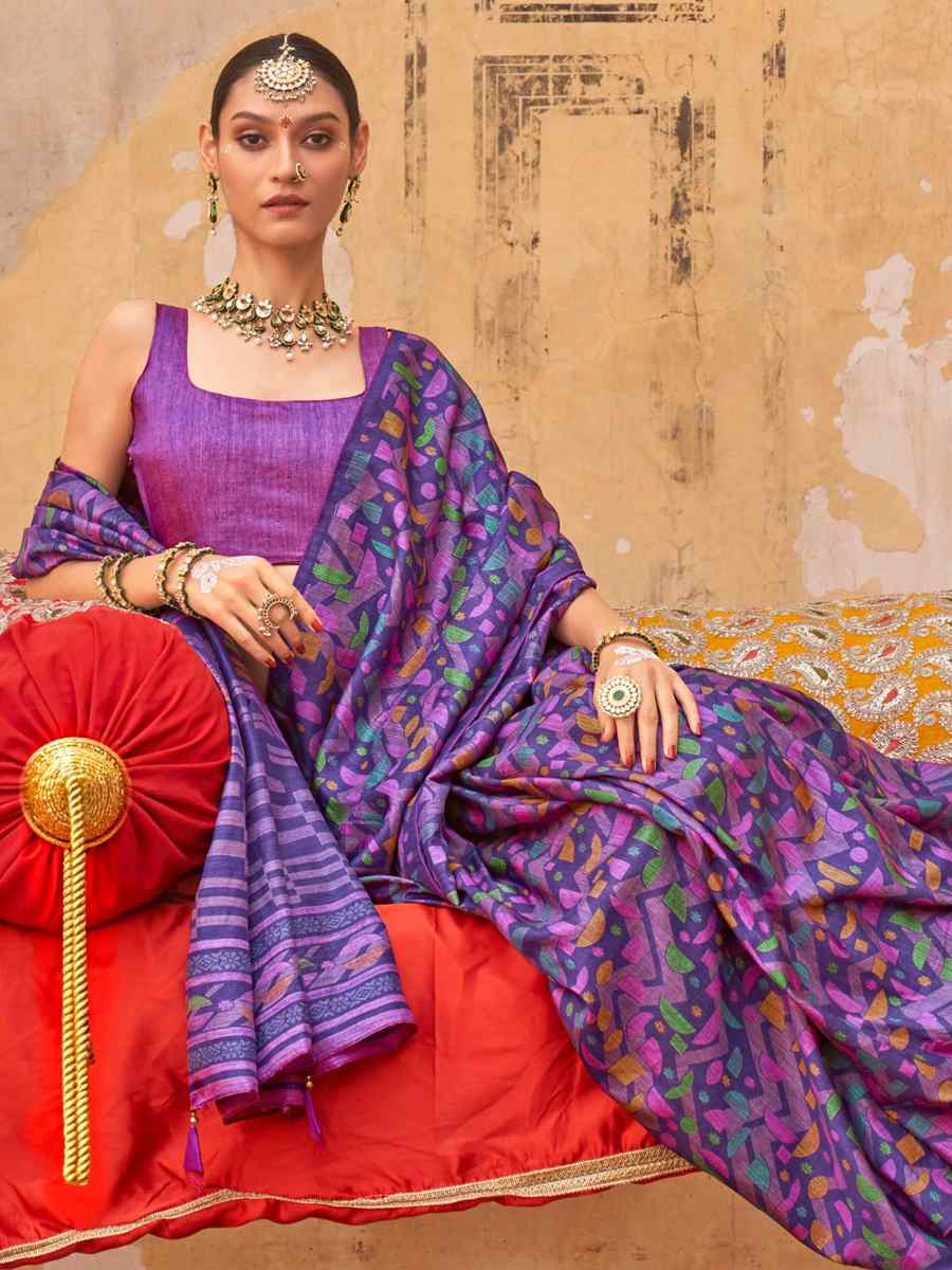 Multi Silk Printed Festival Wedding Fancy Heavy Border Saree