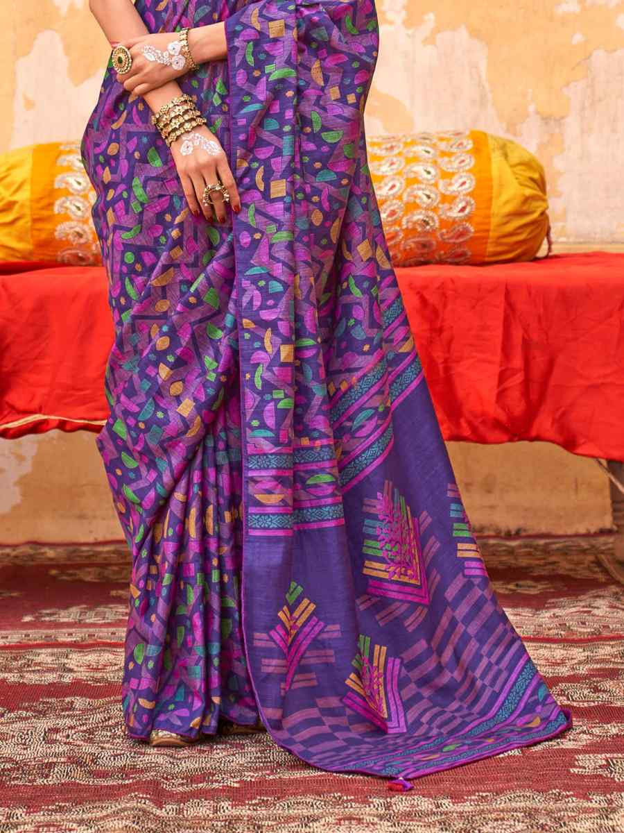 Multi Silk Printed Festival Wedding Fancy Heavy Border Saree
