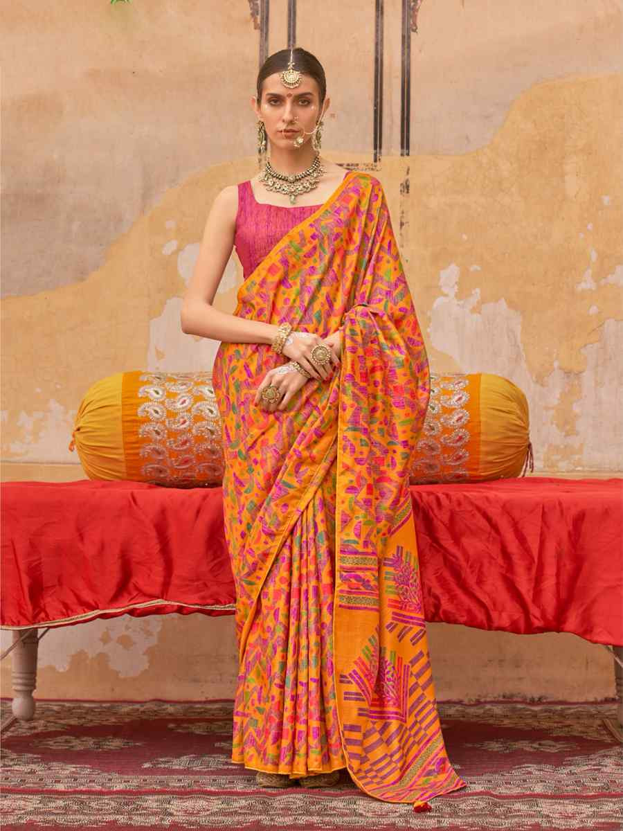 Multi Silk Printed Festival Wedding Fancy Heavy Border Saree