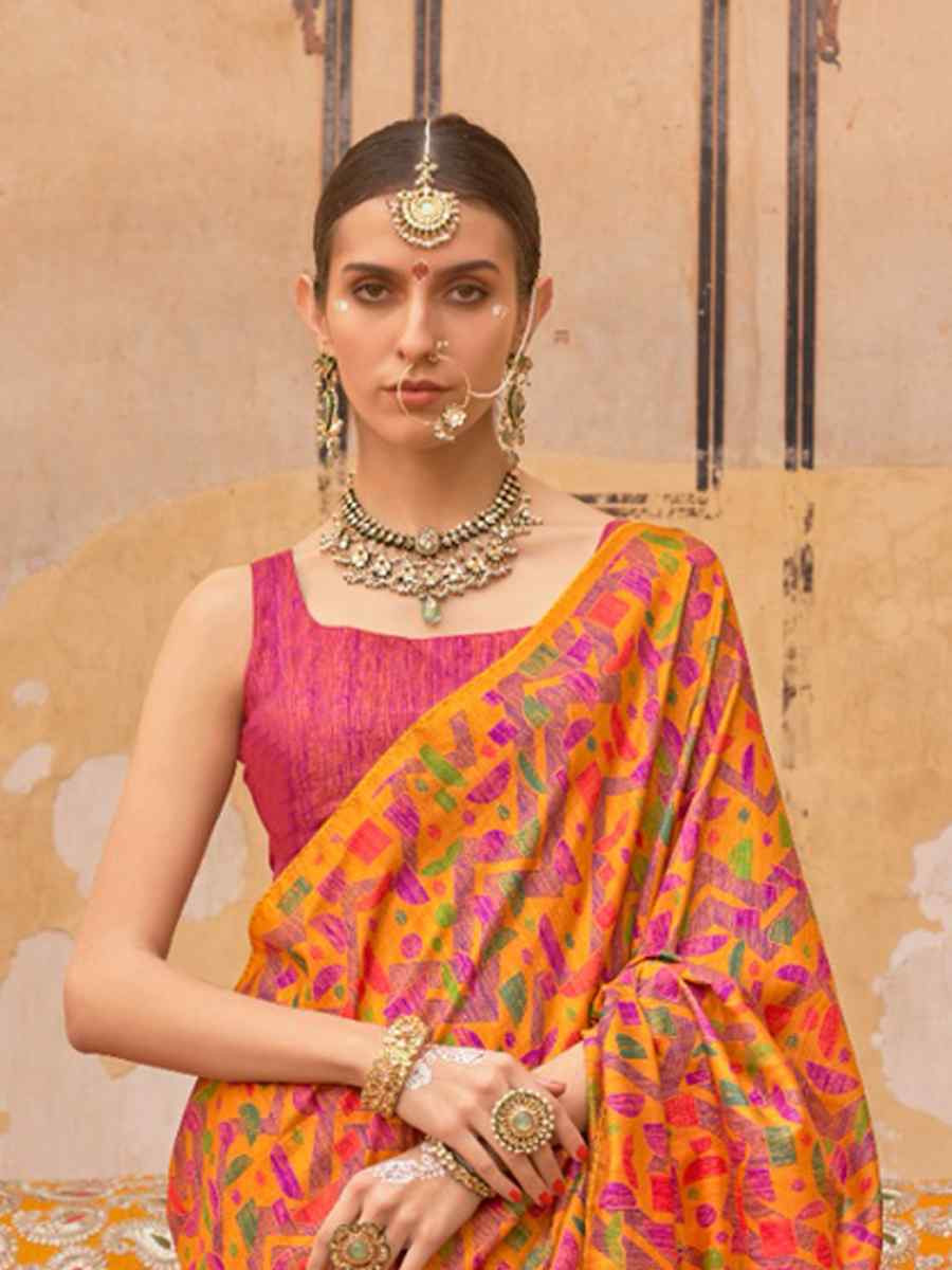 Multi Silk Printed Festival Wedding Fancy Heavy Border Saree