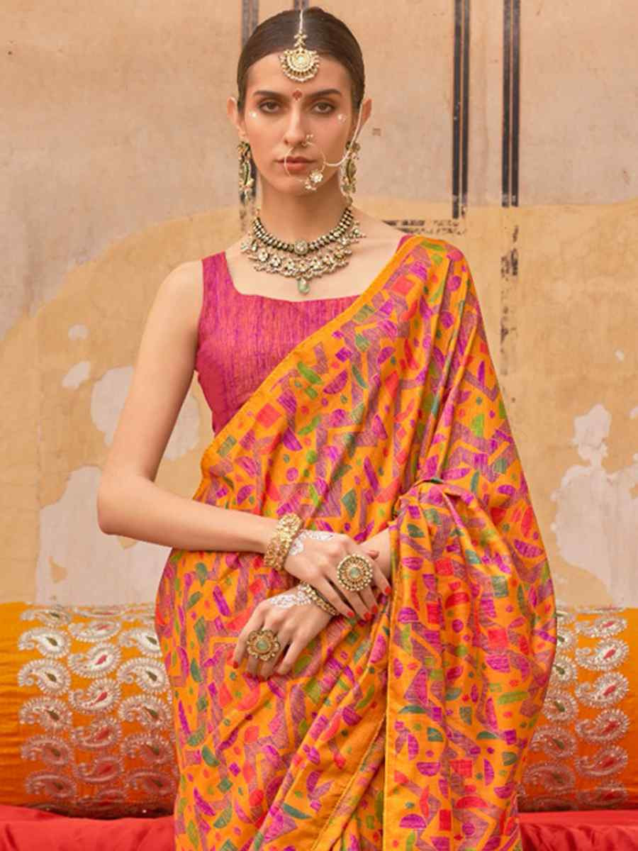 Multi Silk Printed Festival Wedding Fancy Heavy Border Saree