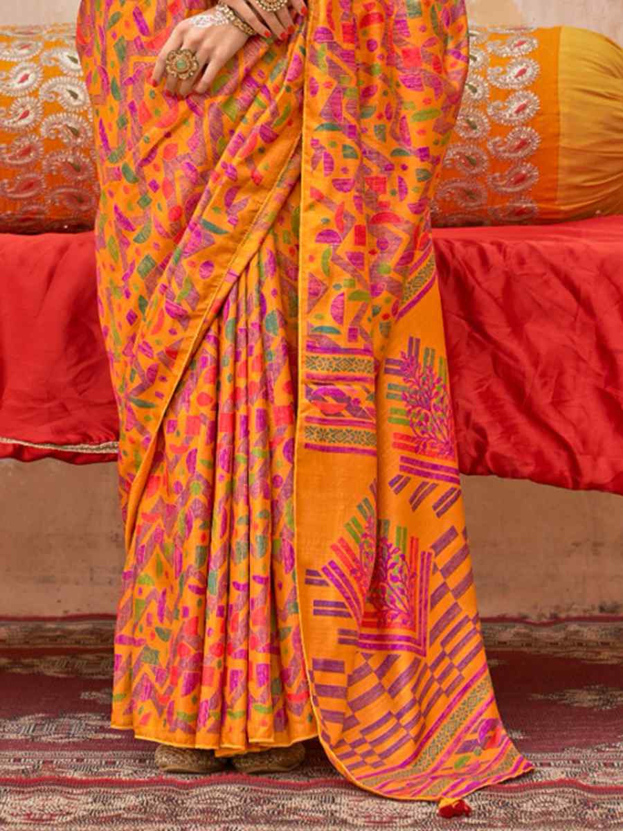 Multi Silk Printed Festival Wedding Fancy Heavy Border Saree