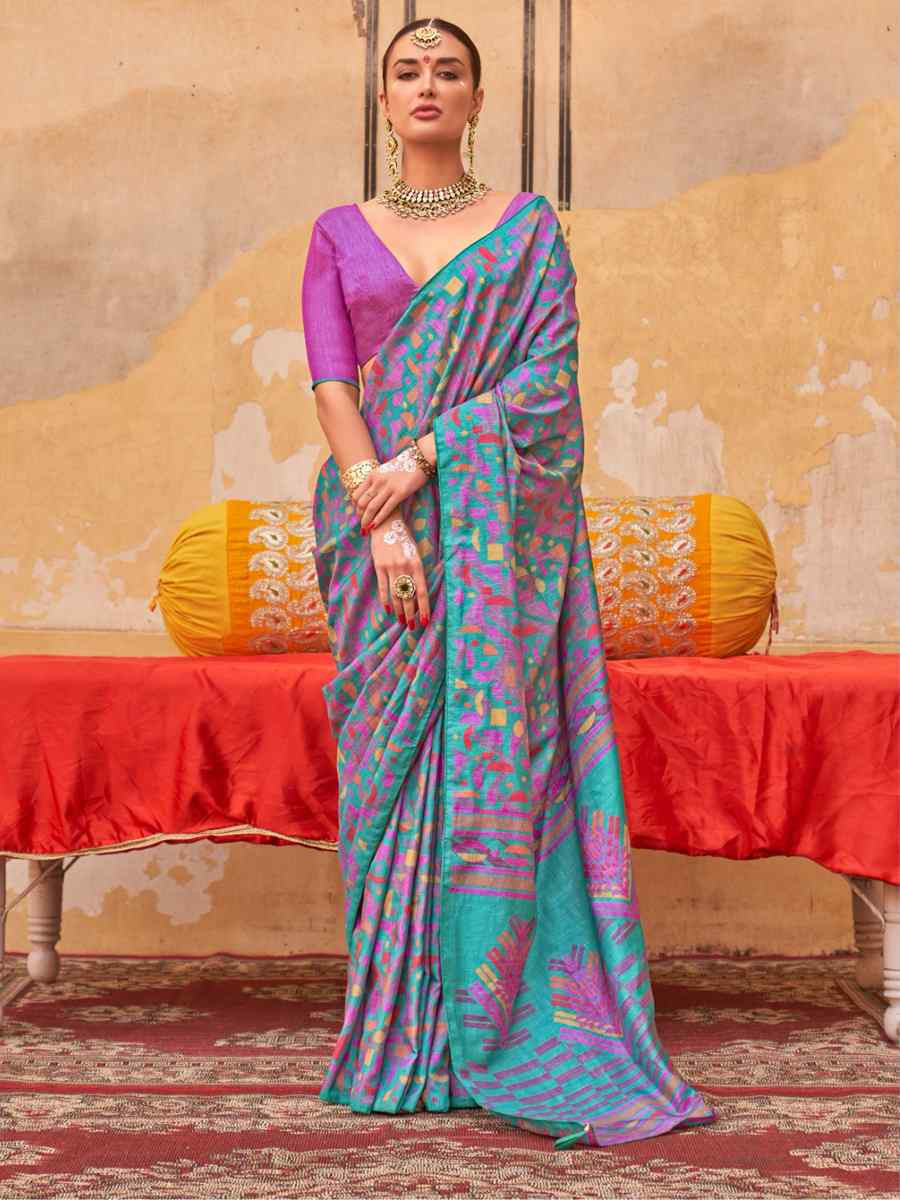 Multi Silk Printed Festival Wedding Fancy Heavy Border Saree