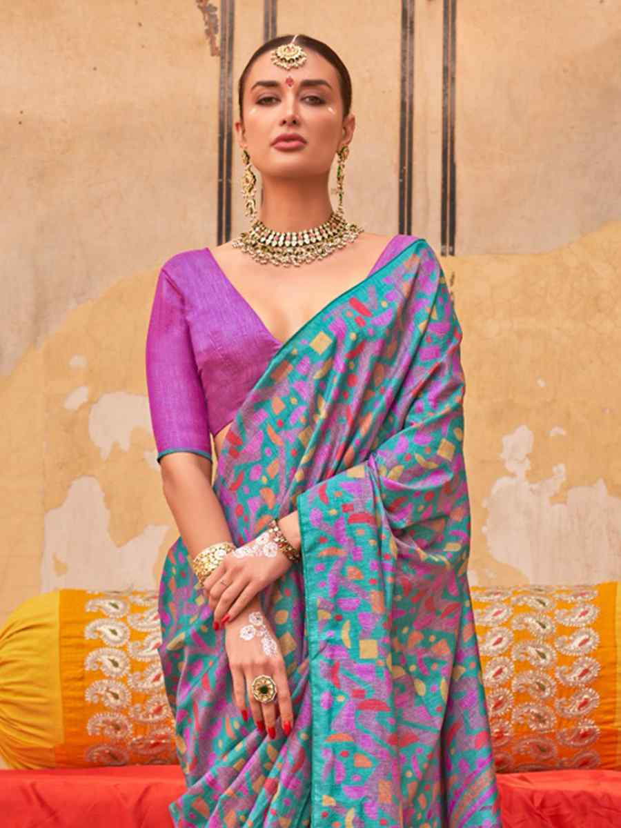 Multi Silk Printed Festival Wedding Fancy Heavy Border Saree