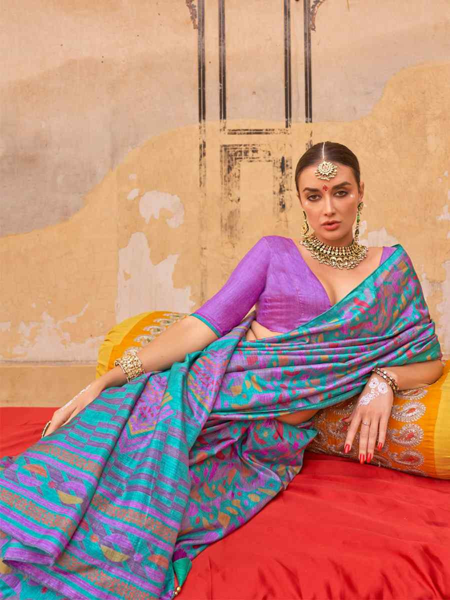 Multi Silk Printed Festival Wedding Fancy Heavy Border Saree