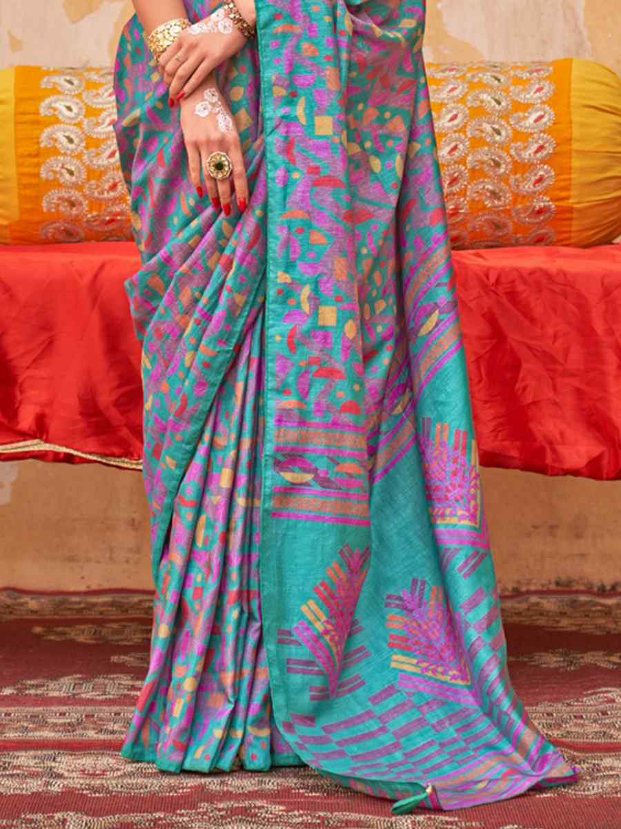 Multi Silk Printed Festival Wedding Fancy Heavy Border Saree
