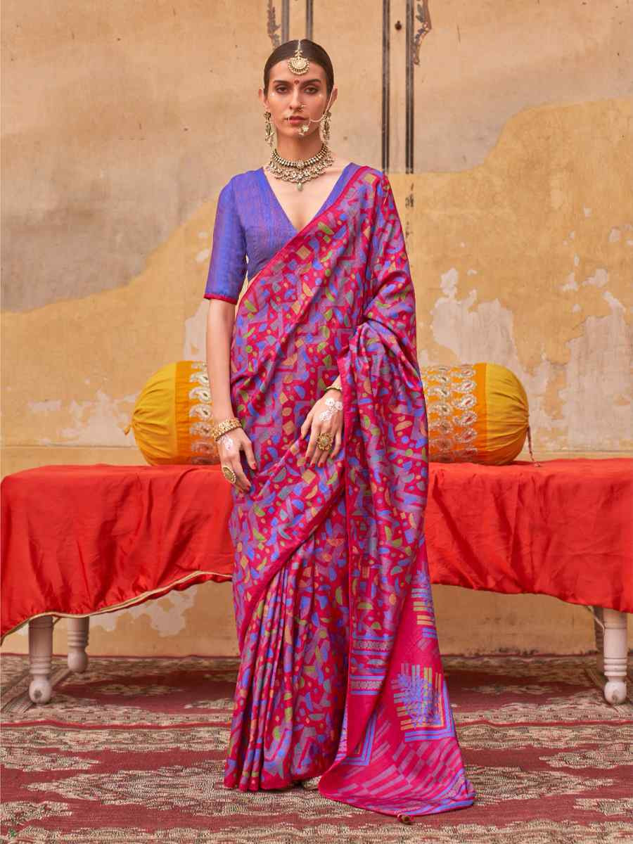 Multi Silk Printed Festival Wedding Fancy Heavy Border Saree