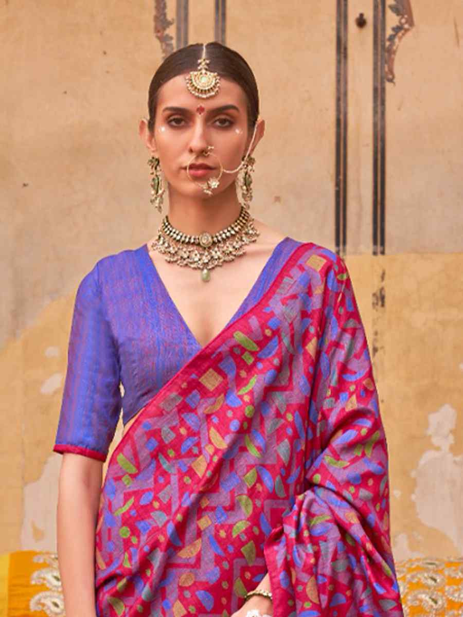 Multi Silk Printed Festival Wedding Fancy Heavy Border Saree