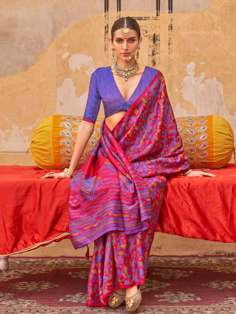 Multi Silk Printed Festival Wedding Fancy Heavy Border Saree