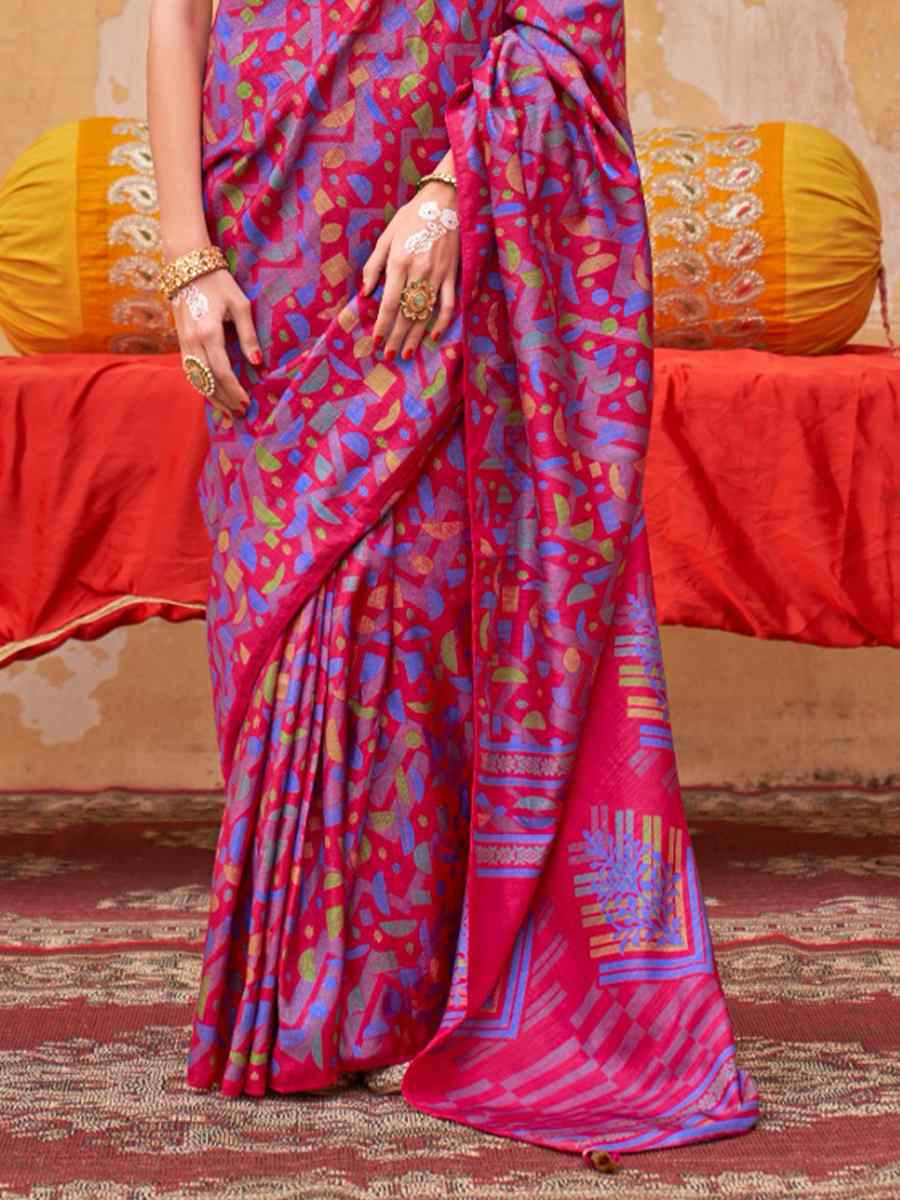 Multi Silk Printed Festival Wedding Fancy Heavy Border Saree