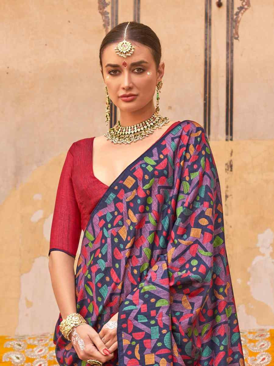 Multi Silk Printed Festival Wedding Fancy Heavy Border Saree