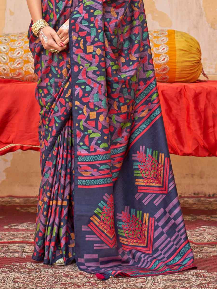 Multi Silk Printed Festival Wedding Fancy Heavy Border Saree