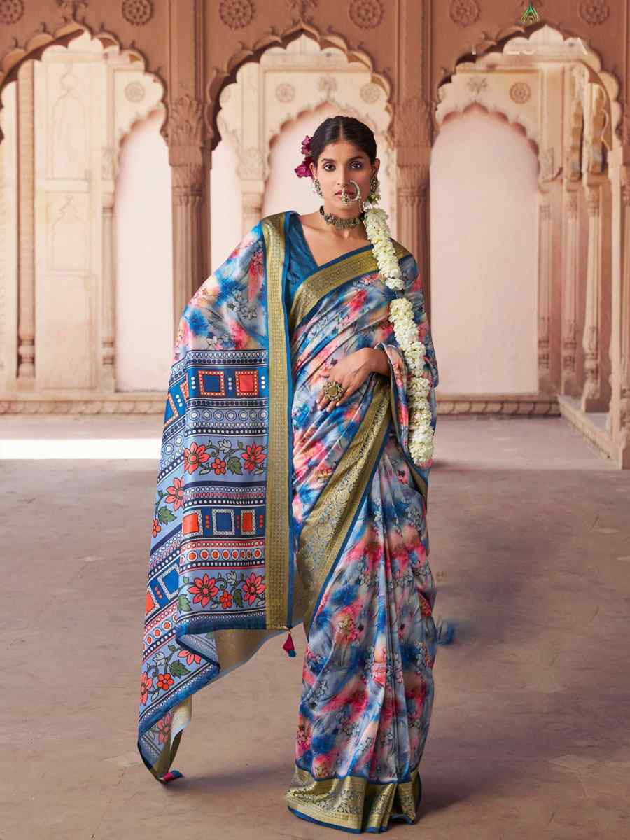 Multi Silk Printed Handwoven Bridal Reception Festival Wedding Fancy Heavy Border Saree